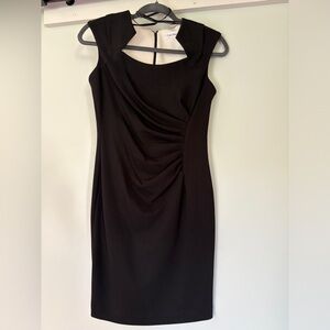 Calvin Klein Black Asymmetrical Ruched Cocktail Dress
